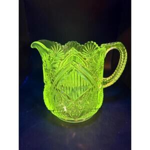 AAntique EAPG U.S. Glass “Pennsylvania” No. 15048 Squat Pitcher — 1897 | UV Glow